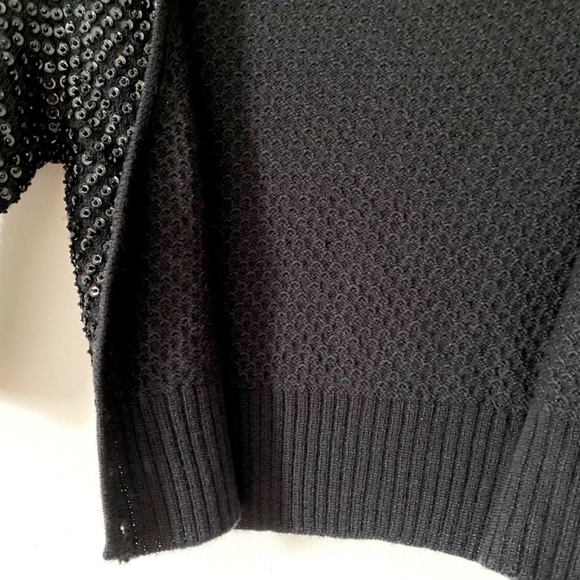 Vintage Beaded and Sequined Cardigan Sweater, Black Satin Buttons, Size Large L - Picture 8 of 10